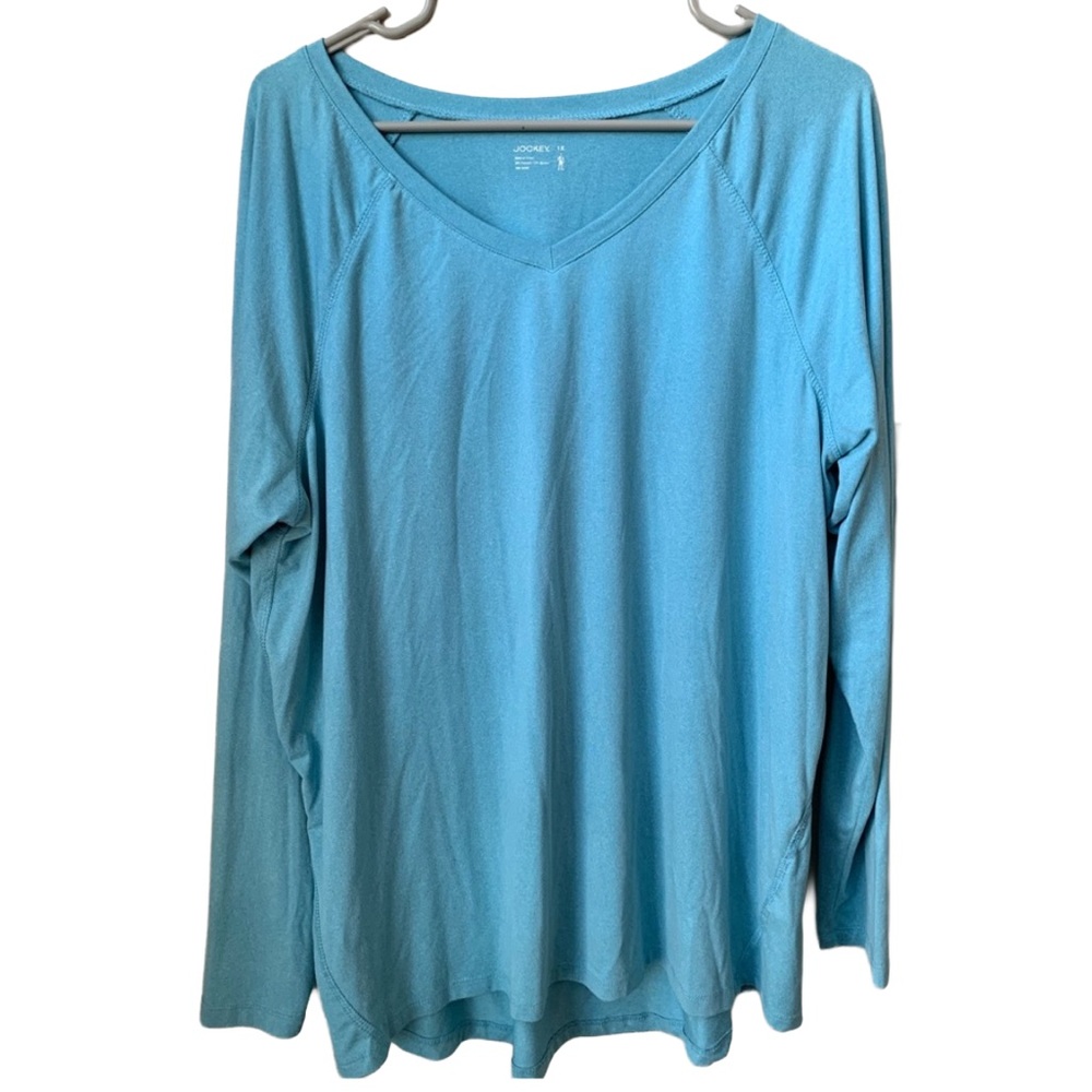 JOCKEY Women’s Turquoise Blue V-Neck Long Sleeve Super Soft Stretchy Tunic Tee